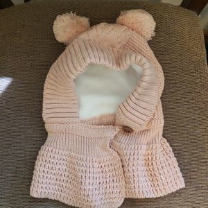 Light Pink Bear Pom Pom Cable Knit Cozy Cold Weather Hat